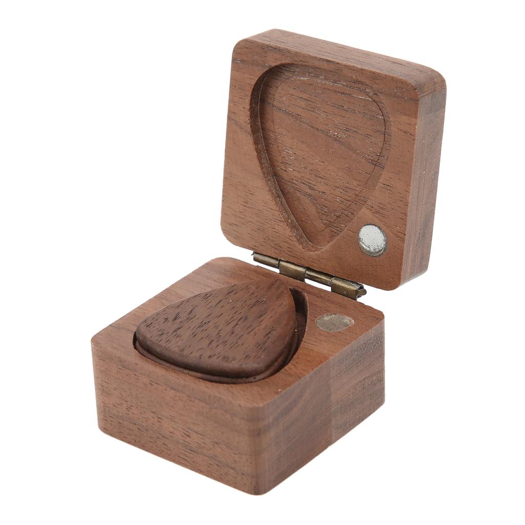Guitar Pick Wooden Box Black Walnut Square Holder Storage Case Container for Musician Gift