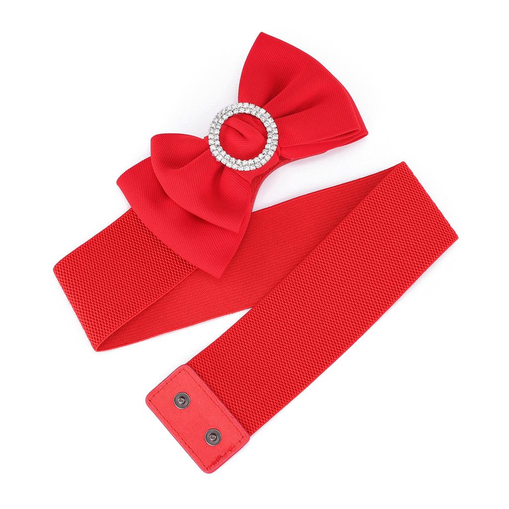 Ladies Xiaoxiangfeng Wide Waist Seal Rhinestone Inlay With Sweater Sweet Bow Elastic Belt Decorative Trench Coat