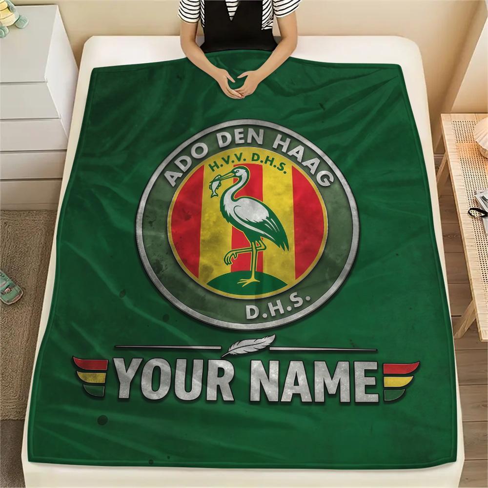 Custom Name ADO Den Haag Flannel Blanket, High quality Comfortable for All Seasons, Home Decor, Warmth and Comfort