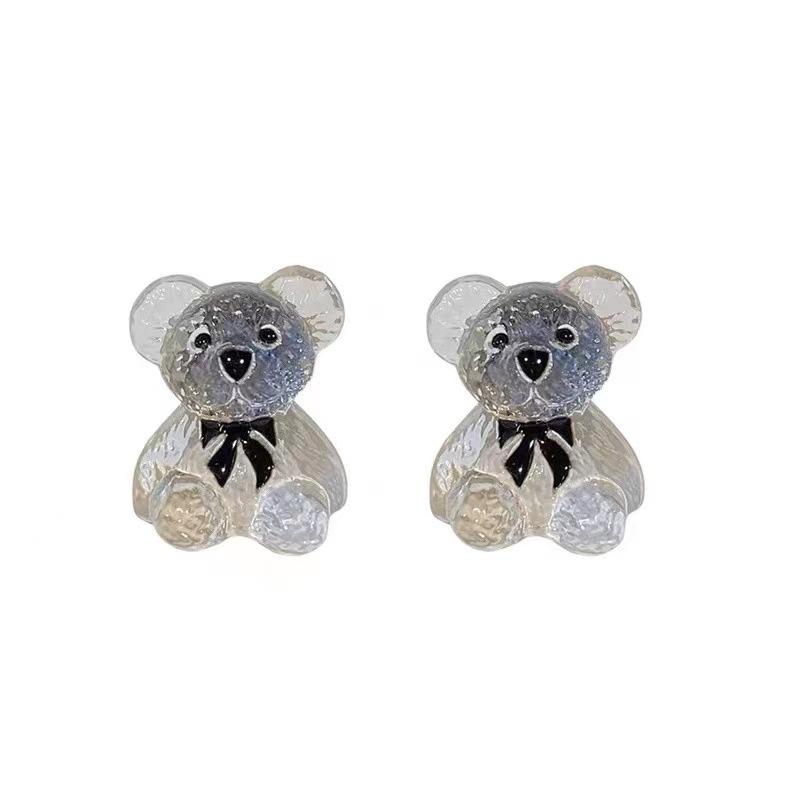 Silver Needle Transparent Bear Earrings Women's Fashion Personality Temperament New Trendy Cold Wind Stud Earrings