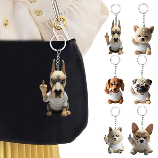 Middle Finger Posture Puppy Keychain 3D Dog Design Key Chain Backpack Cool Puppy Decoration Bag Accessories