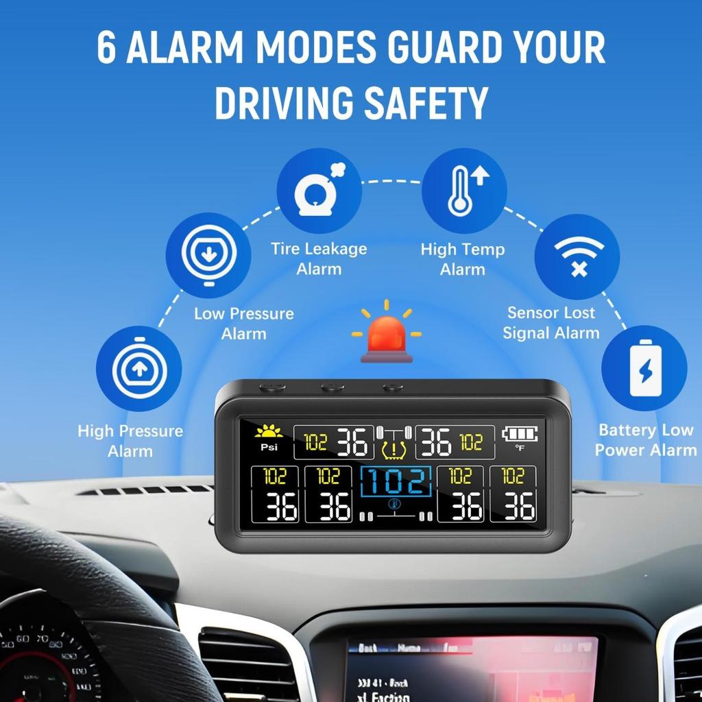 4/6 Externe Sensoren Solar TPMS Reifendruckalarm Wasserdicht Reifendruck Temperaturwarnung Digitales LCD-Display 0~9.9Bar LKW Wohnmobil