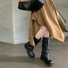 Fashion Women Knight Boots 2025 Autumn Winter New Fashion Belt Buckle Mid Calf Boots Vintage Comfortable Non Slip Height Increase Shoes