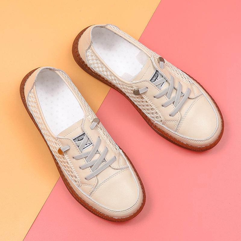 Fashion Fashion Women Flat Platform Shoes Summer Hollow Out Breathable Lace Up Casual Sneakers Women Versatile Board Shoes Beige