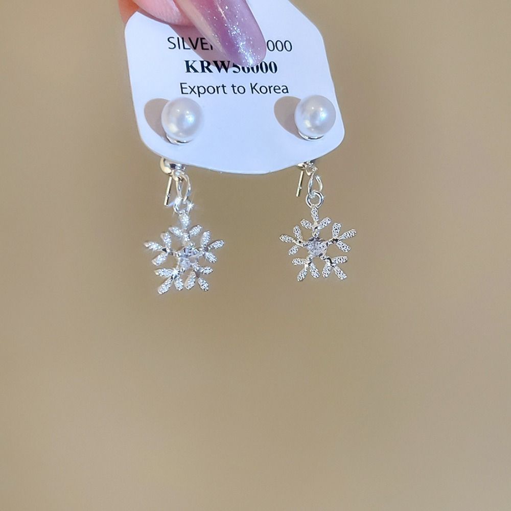 Náušnice Křišťálové Sněhové Vločky Lehký Luxus Drahokam Zirkon Visací Náušnice Nový Rok