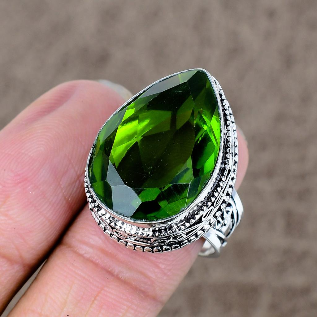 Peridot Genstone Handmade 925 Sterling Silver Jewelry Ring Size 9 KKG-487