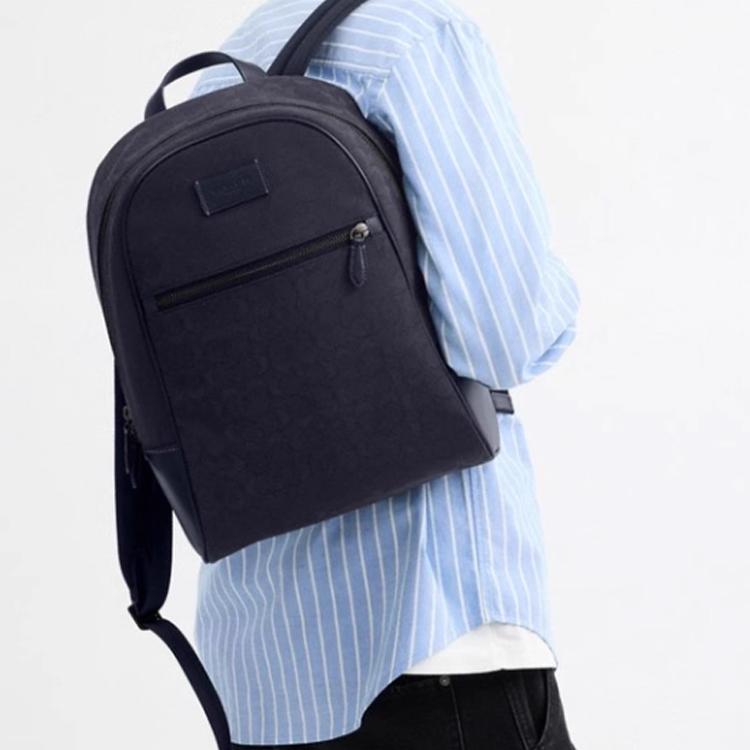 Coach Theo 27 Classic Monogram Fabric Backpack Large Men Backpack Midnight-Navy CAK98-DWP