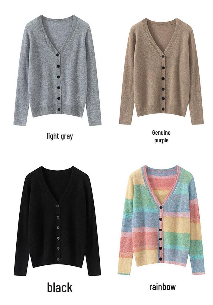 Women's 100% Pure Cashmere V-Neck Cardigan - New Fashion, Casual Knit Sweater Coat