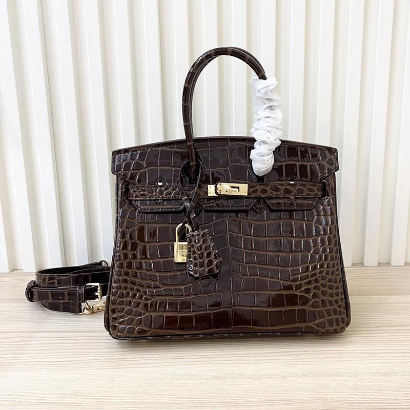 2025 New first-layer cowhide crocodile pattern, cross-border fashion genuine leather women's bags, handbags, shoulder messenger bags