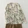 Autumn 2025 Floral Retro Style V-Neck Cotton Linen Shirt - Artistic Ink Painting, Age-Reducing, Plus Size Casual Top