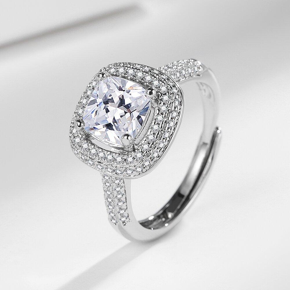 Sterlingsilber Stilvoll Einfach Großzügig Voll Zirkonia Quadratischer Ring Geburtstagsparty Jubiläumsgeschenk