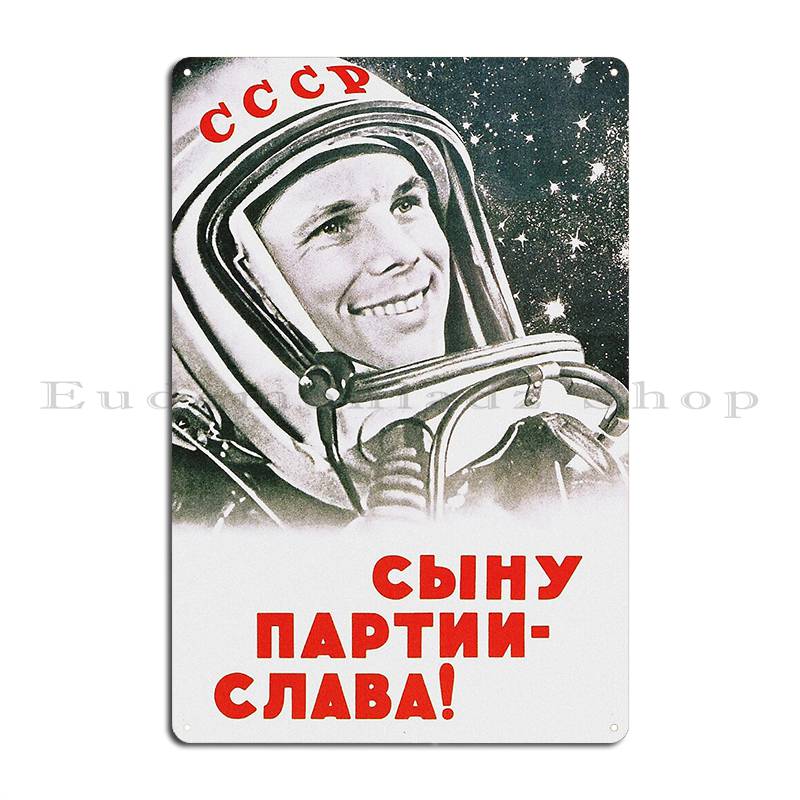 Soviet Space Propaganda Metal Signs Wall Cave Mural Personalized Wall Decor Soviet Gagarin Tin Sign Posters
