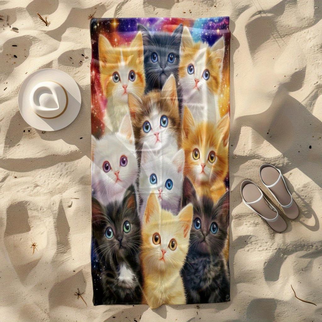 Cute Galaxy Kittens Beach Towel Patterned Sunscreen And Windproof Suitable For Swimming Pool Camping Travel Blanket