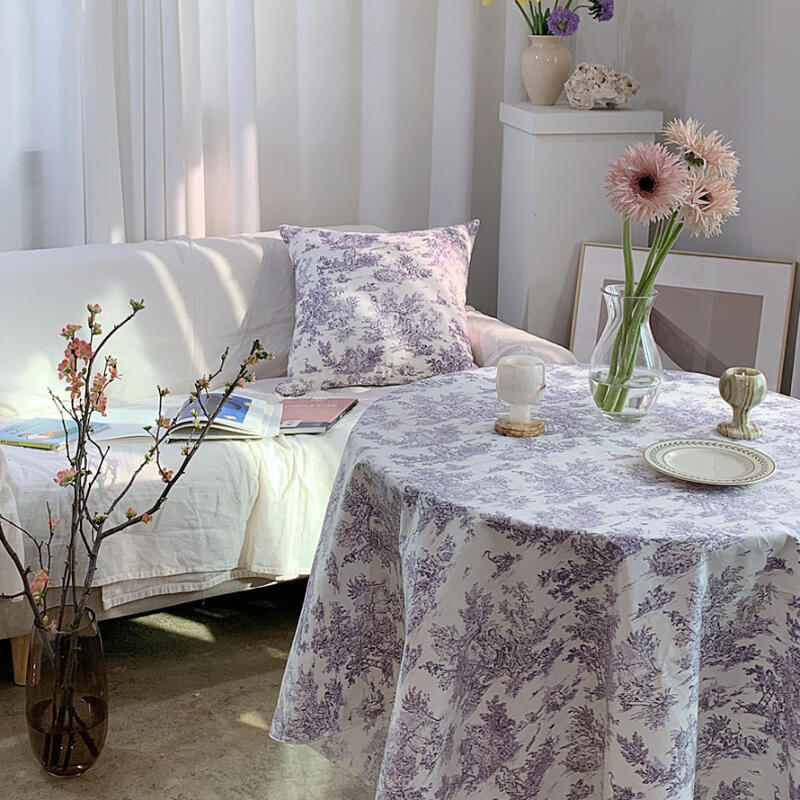 Льняная французская водонепроницаемая скатерть на 4 персоны L Blue