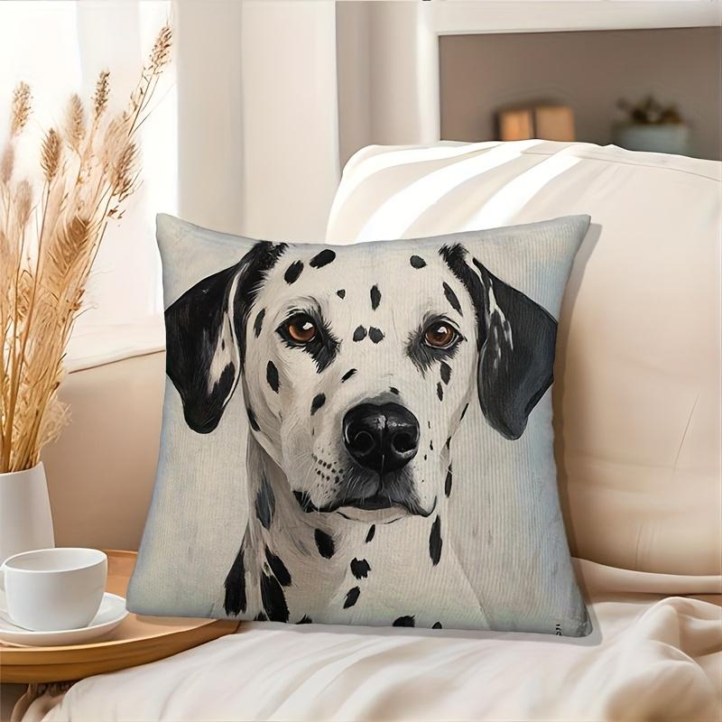 1pc Dalmatian Dog Face Decorative Pillow Cover, 45.72cm X 45.72cm, Soft Plush Polyester, Black & White Spotted Design, Zipper Closure, Machine Washabl