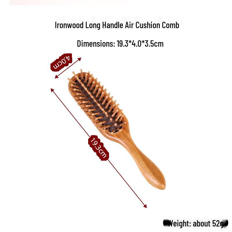  Pettine Massaggiante con Cuscinetto d'Aria in Sandalo Dorato - Pettine Retrò in Legno Massiccio per Capelli Lunghi da Donna
