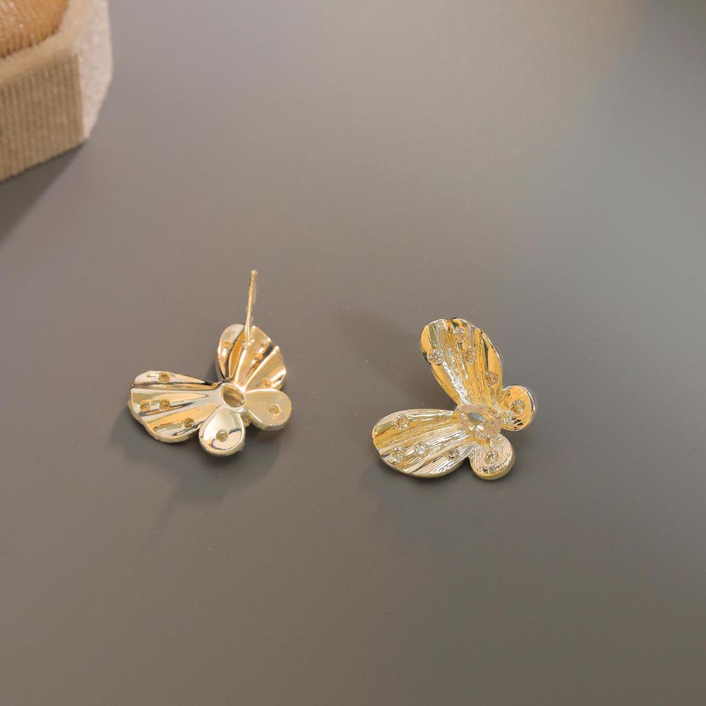 Elegant Butterfly Stud Earrings: Copper Alloy with S925 Silver Needle, Micro-Inlaid Design