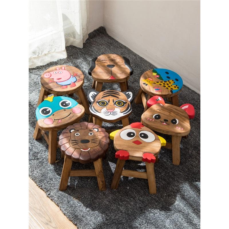 Solid Wood Kids Chair Cute Cartoon Small Stool Multifunctional Household Low Wooden Bench Creative Baby Seat For Living Room Entrance