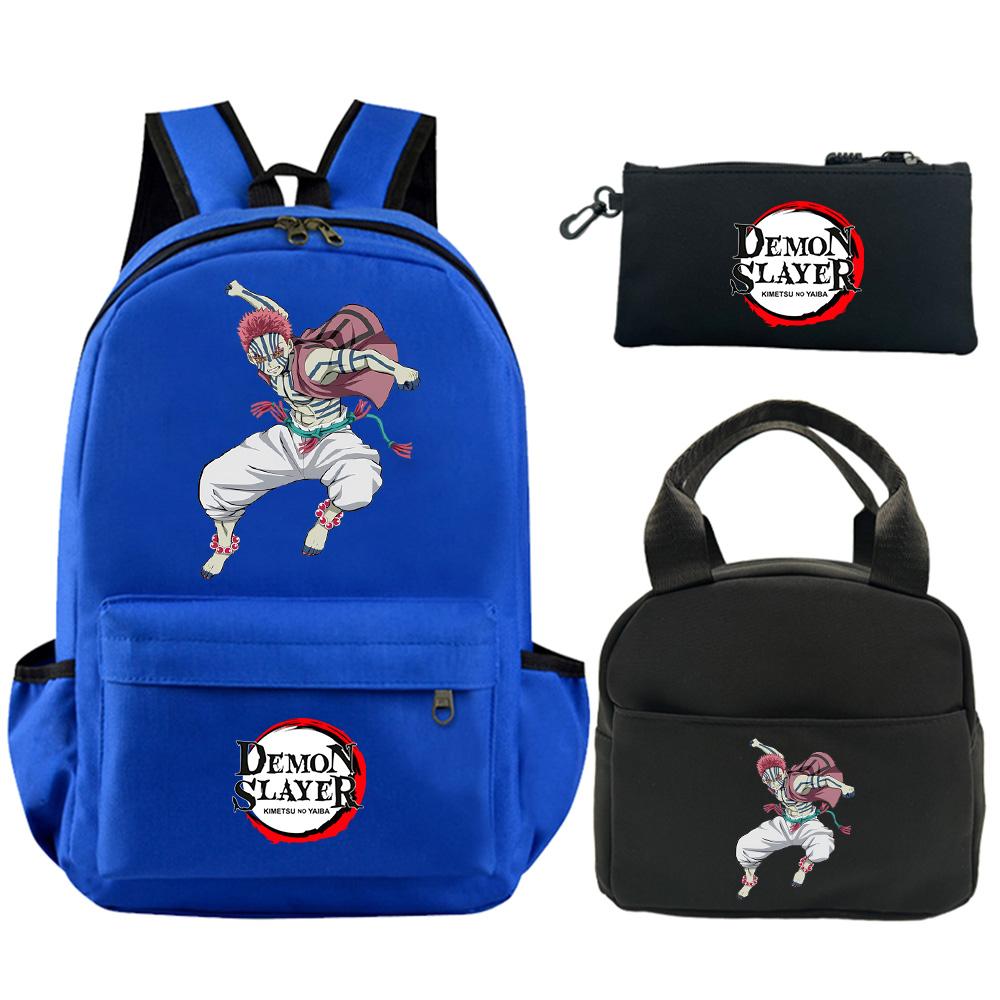 3 st/set Tecknad Demon Slayer Tryckt Ryggsäck med Axelväska Pennfodral för Tonåring Student Stor Kapacitet Vattentät Skolväska Mochila