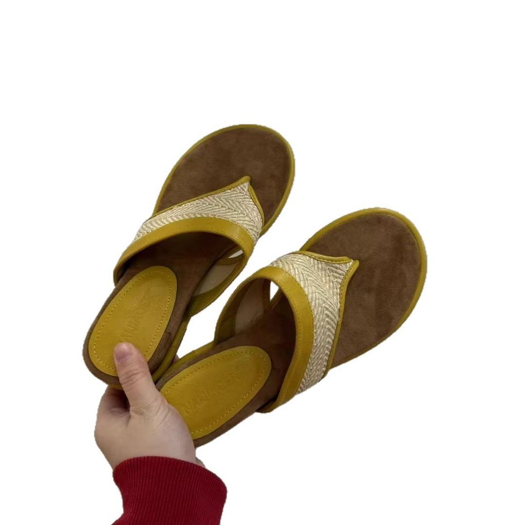 Retro Drag Strandschuhe Hanf Zehenschuhclips Gewebte Nische Keilabsatz Sandalen Flip-Flops Lässig, modisch und bequem