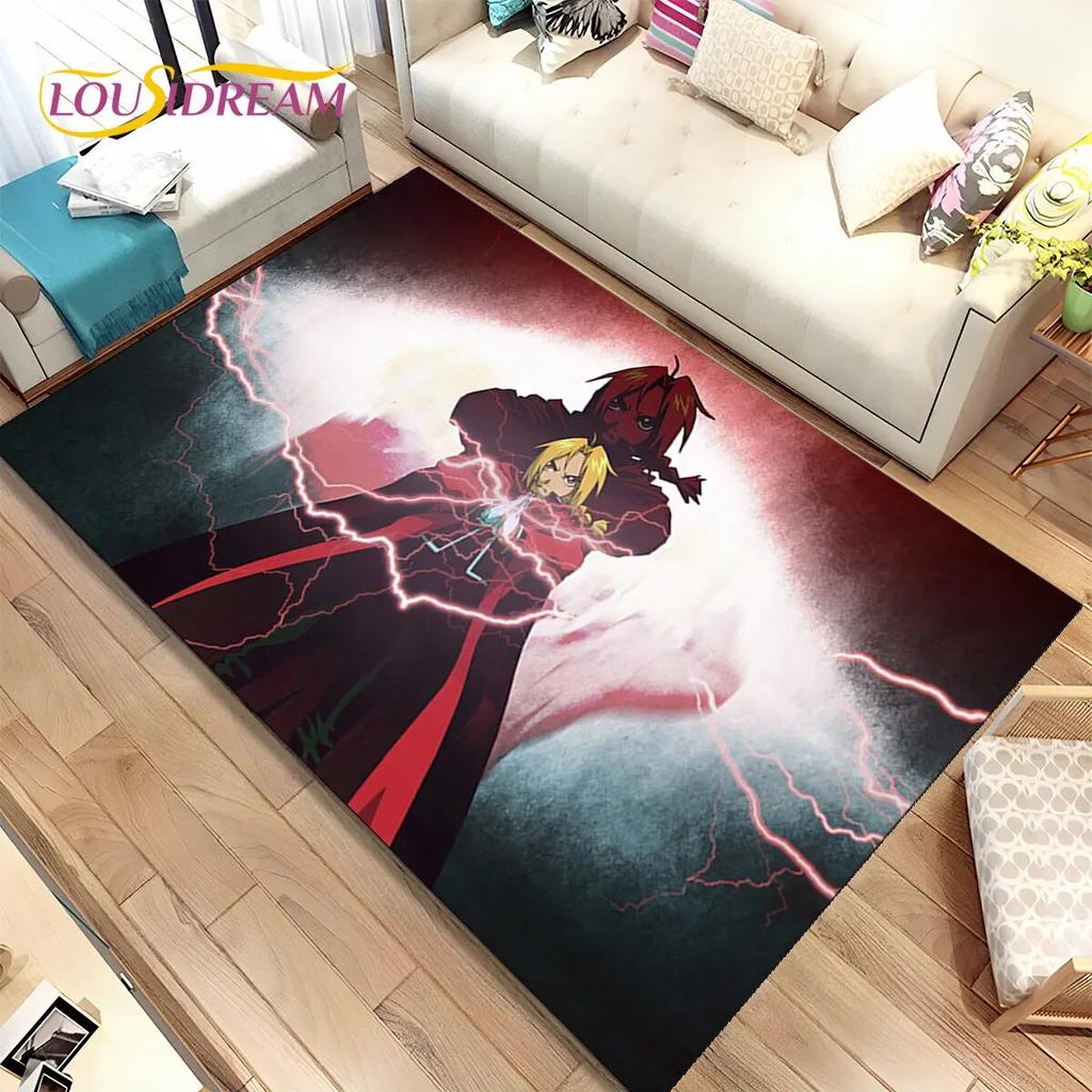 Anime Fullmetal Alchemist Kreslený Oblastní Koberec, Koberec pro Obývací Pokoj Ložnici Pohovku Rohožka Dekorace, Dětská Protiskluzová Podložka na Podlahu