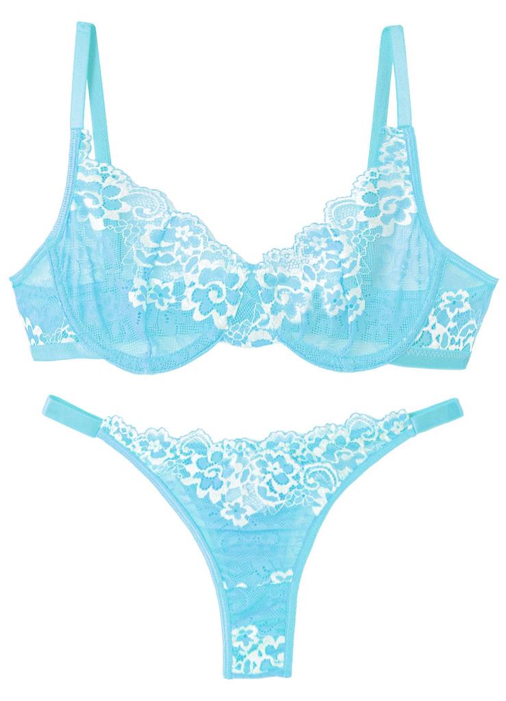 Top and Bottom Sexy Cleavage Corrective Thin Beautiful For Day and Sky S [Maeau] Women's Underwear, Set, Lingerie, Lace, Net, Floral, Bikini, T-Back,