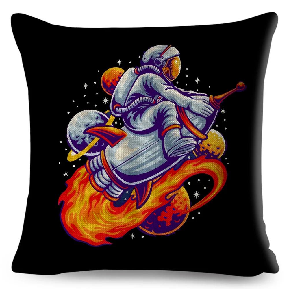 Cartoon Astronaut Sports Cushion Sofa Home Decoration Kids Room Planet Music Pillowcase