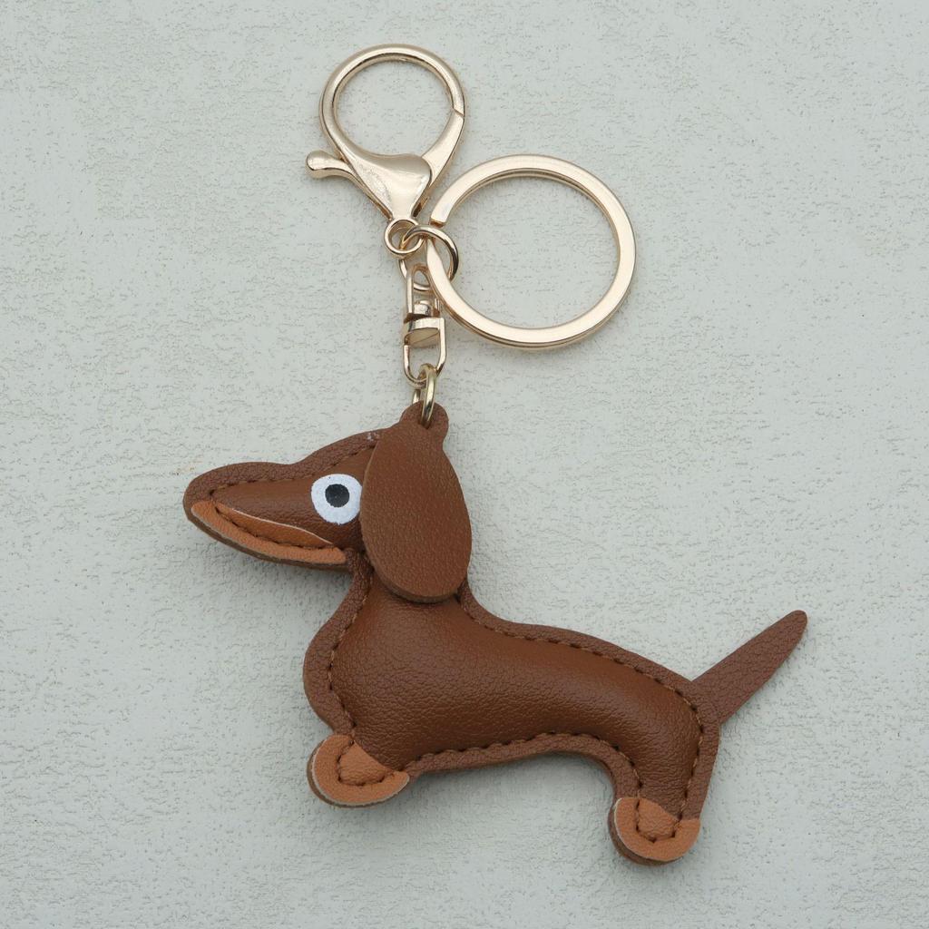 In-Stock Dachshund Cartoon Pendant Leather Dog Bag Charm Phone Case Accessory Creative Car Charm