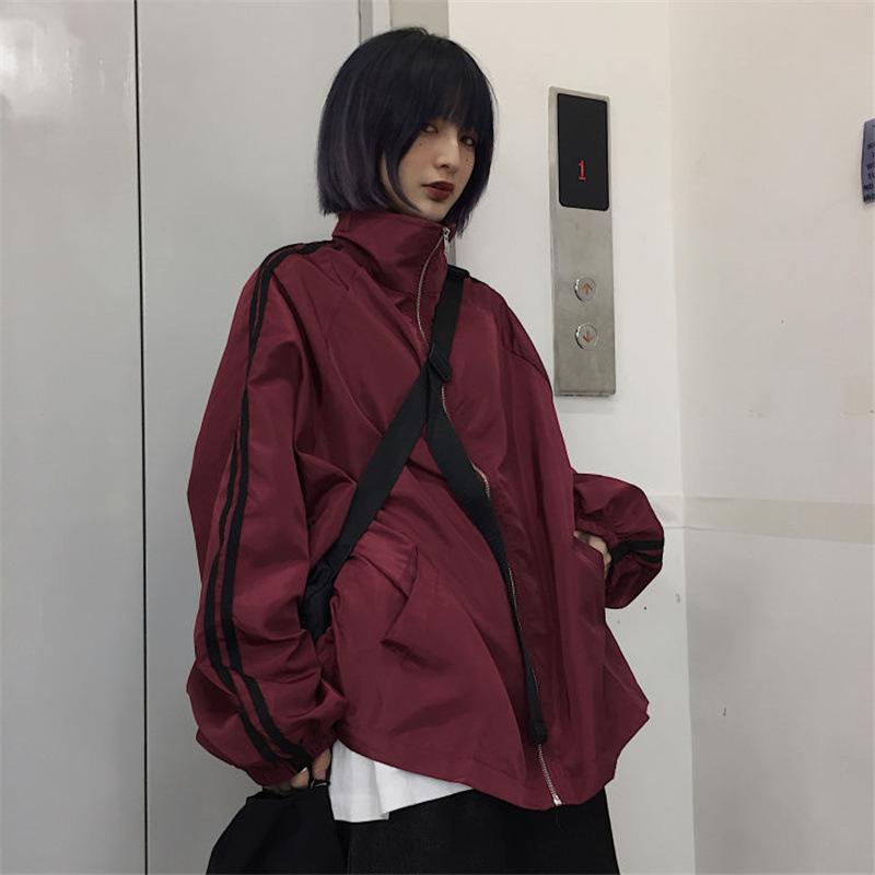 

Oversize Jackets Women BF Style Chic Harajuku Sun-proof Korean Windbreaker Jacket Coat Zipper Streetwear Spring Autumn Outerwear 2XL червоний