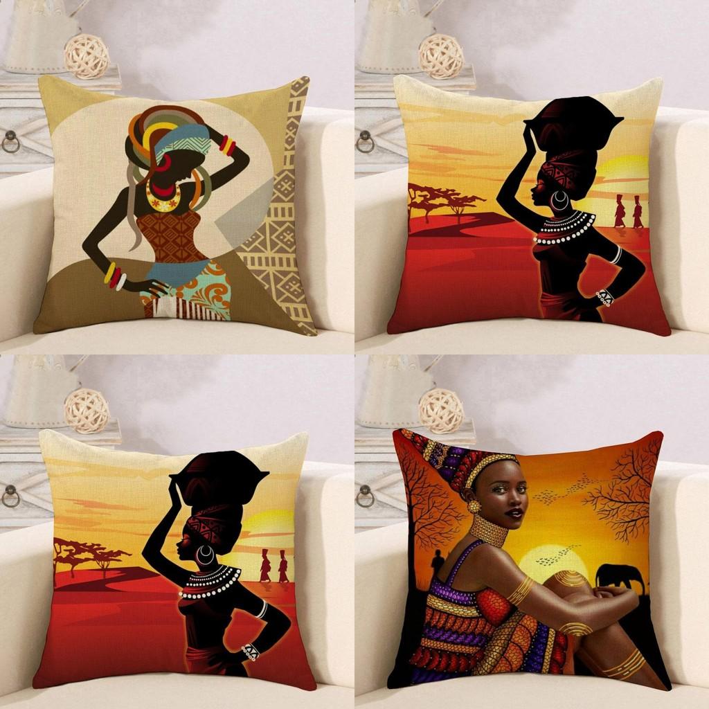 Tribal African Women Lifestyle Throw Pillow Case Exotic Linen Cushion Cover For Home Decoration