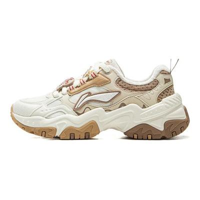 Li Ning Marron Sucre Amorti Antidérapant Résistant à l'Abrasion Support Rebond Basse Tige Chaussures Décontractées Femme Kaki AGCV368-5
