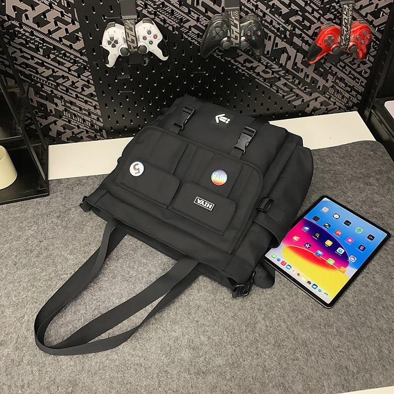 

Trendy brand tooling wind large capacity shoulder bag male and female college students commuting tote bag male lightweight portable backpack серый