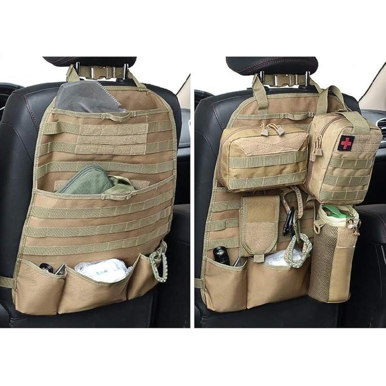 Car Seat Back Organizer, Tactical Molle Nylon Vehicle Panel Universal Fit Car Backseat Cover Protector (Olny Tan molle seat organizer) дубильная кора