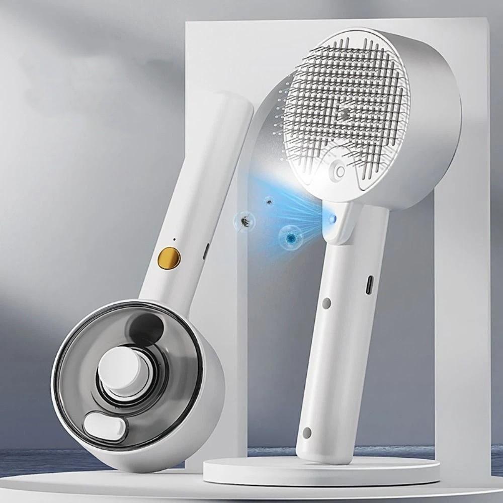 3-in-1 Design Pet Electric Steam Brush Adjustable One Button Pet Cleaning Spray USB Charging Steam Spray UV Sterilization Comb