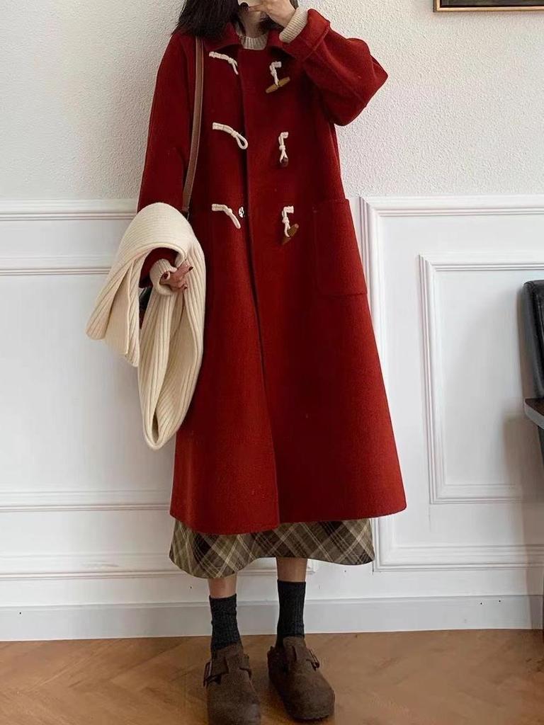 2025 Korean Style Petite Woolen Toggle Coat - Autumn/Winter Mid-Length Women's Outerwear