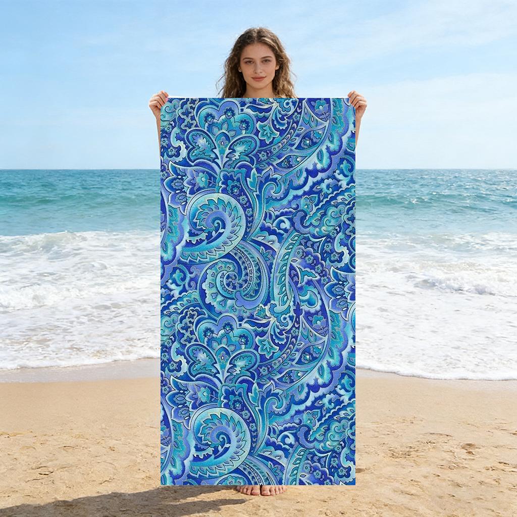 

1PC Blue Mandala Patterns Print Beach Towel Quick-drying Towel Suitable for Seaside Pool Camping Vacation Yoga For Families W30*H60(CM)
