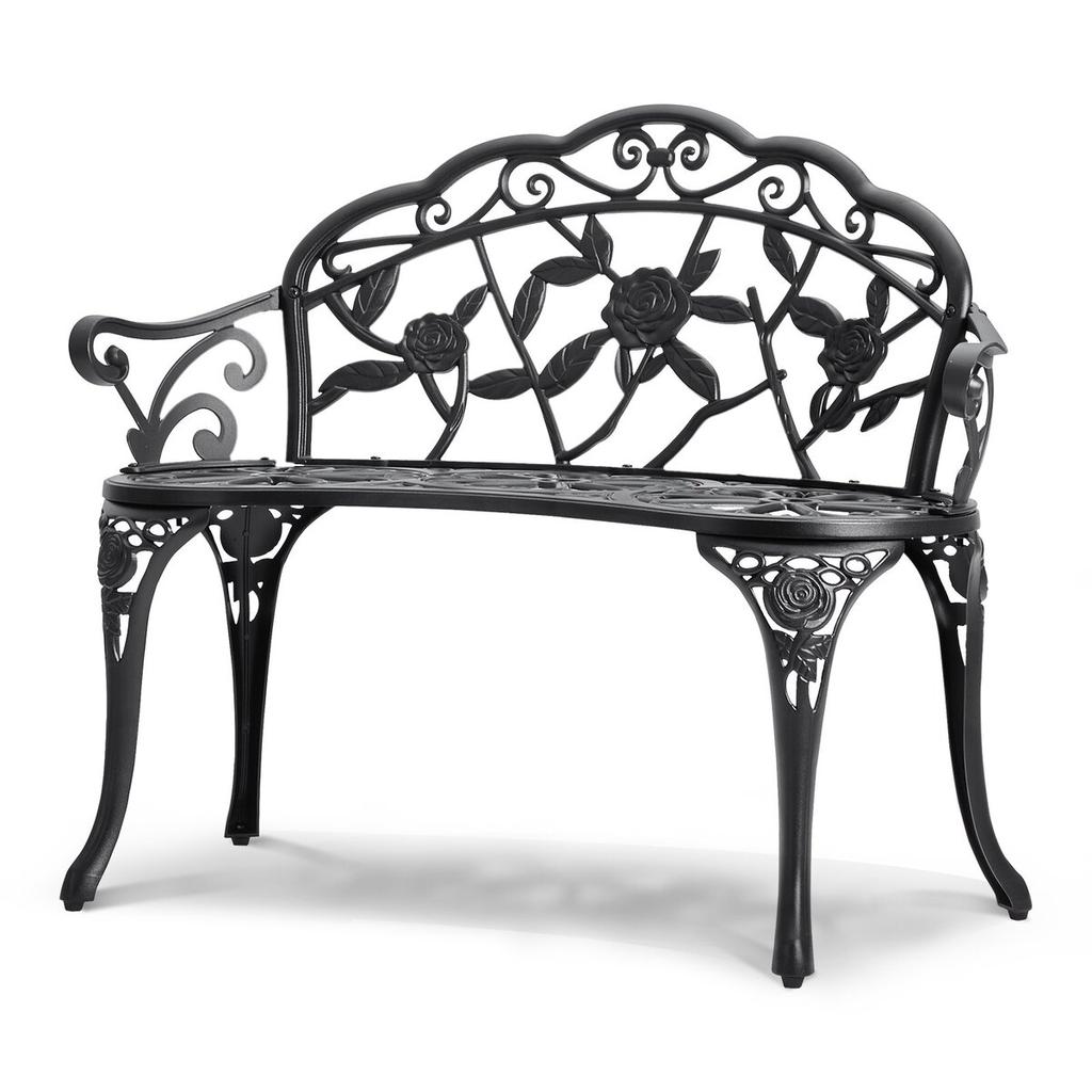 Outdoor Bench, 38.8 Inches Metal Garden Bench for Outdoors, 480 Lbs Load Capacity Bench, Outdoor Garden Park Bench with Backrest and Armrests, Patio
