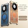Aerospace Aluminum Borderless Magnetic Case for Huawei Mate 60 70 RS 80 Pro Max Ring Stand Carbon Fiber Texture Back Cover