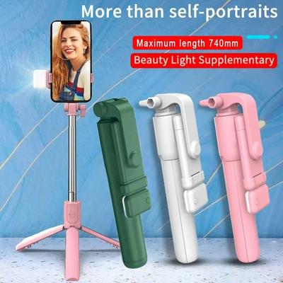 Bluetooth Selfie-Stick mit Stativständer, Fernbedienung, kabellosem Handyhalter und integriertem Beauty-Fülllicht für die Handyfotografie