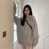 Casual Übergroßen Sweatshirts Frauen Koreanische Mode Kpop Polo Kragen Grau Solide Pullover Herbst Streetwear