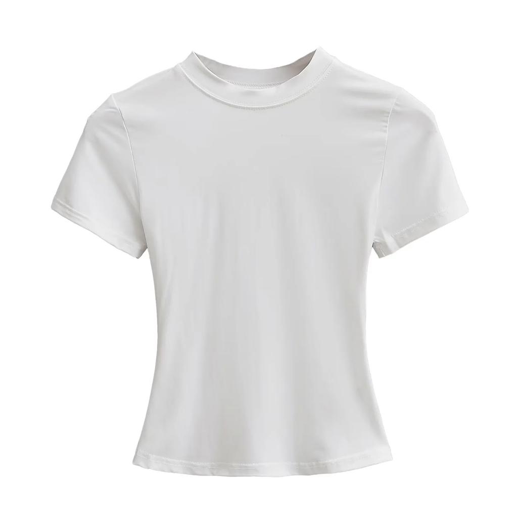 Crew neck short sleeve T-shirt women's summer new American Spice Girl solid color small slim bottom top