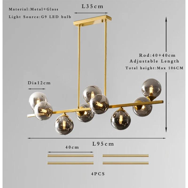 SANDYHA All Copper Gold Chandelier Pendant Light Glass Ball Lampshade LED Lamp for Living Room Dining Room Indoor Decor Home