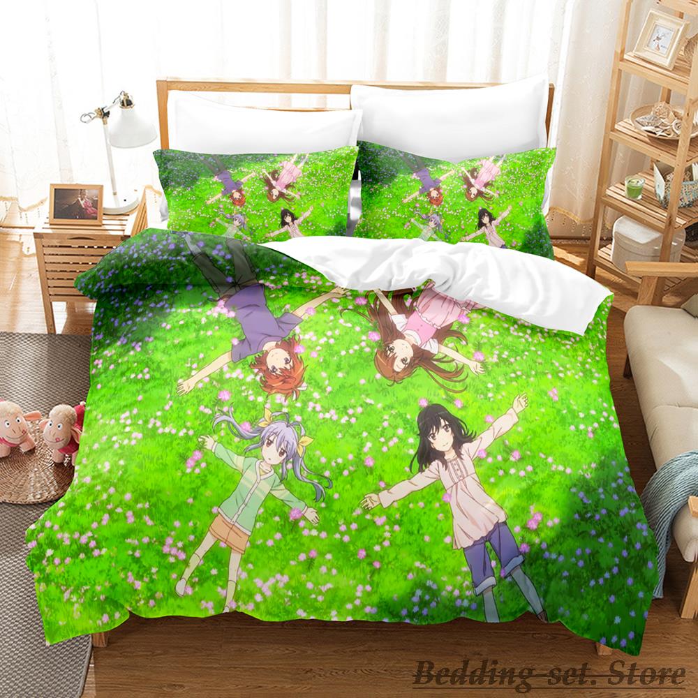 Non Non Biyori Bedding Set Single Twin Full Queen King Size Bed Set Adult Kid Bedroom Duvetcover Sets Anime Girls