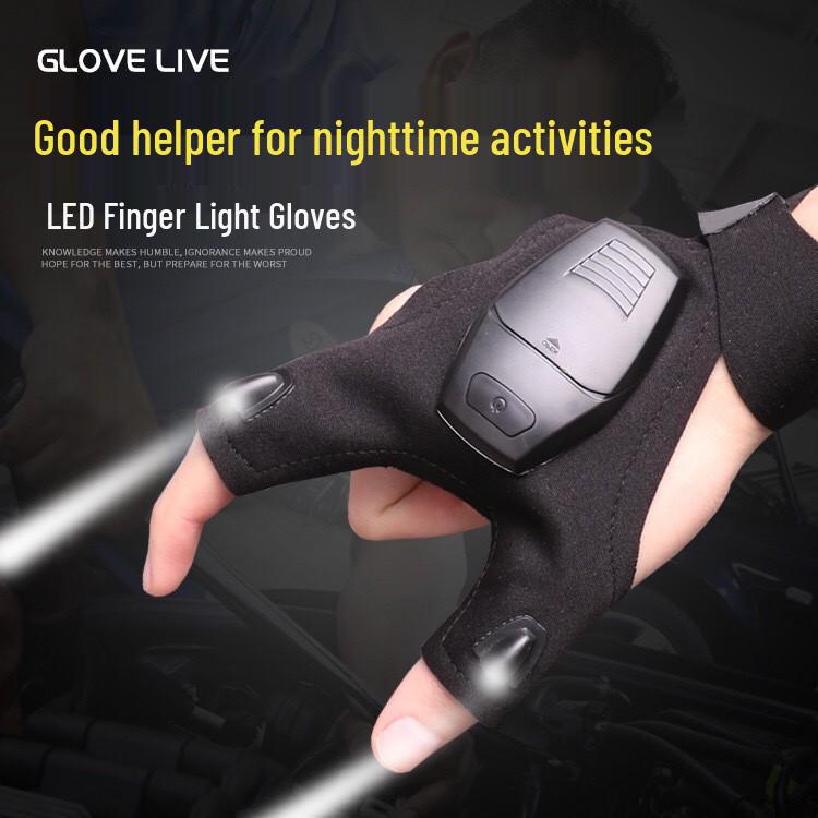 Gants de pêche à LED rechargeables avec lumière à deux doigts pour la pêche de nuit et les réparations d'urgence