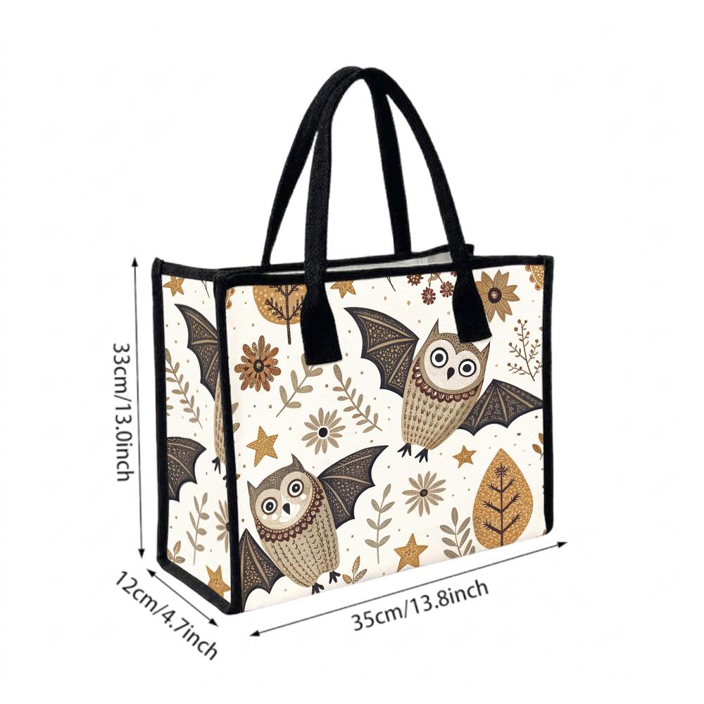 Cute Owl Print Canvas Tote Bag for Daily Shopping Casual Shoulder Handbag