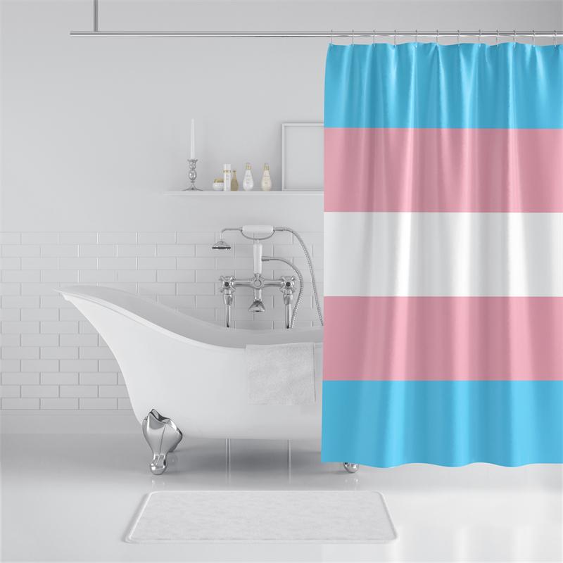 Aertemisi Transgender Pride Flag Rainbow Lgbt Shower Curtain Set With Grommets And Hooks For Bathroom Decor