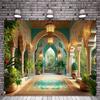 2D Arabian Nights Backdrop Moroccan Archway Tropical Plants Photo Booth Banner