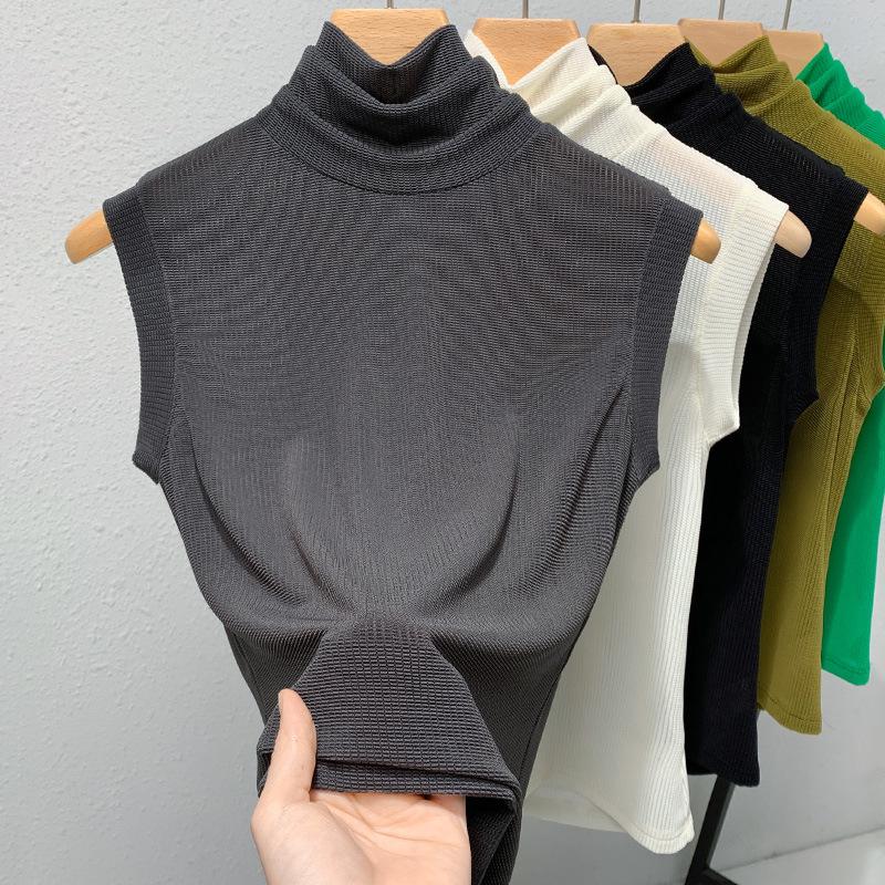High-necked Vest Women's New Women's Clothing Temperament with Foreign-style Shirt Inside, Solid-color Waist Sleeveless Top