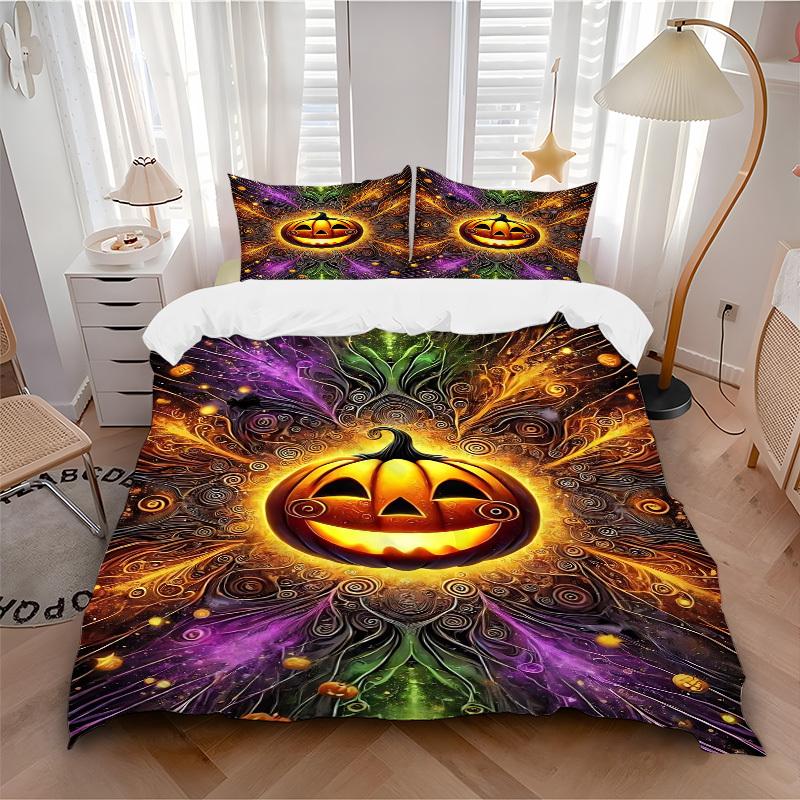 

3pcs Pumpkin Halloween Bedding Set, Includes 1 Comforter + 2 Pillowcases, Without Pillow Inserts, Soft Comfortable, Lightweight Breathable070 135x200cm