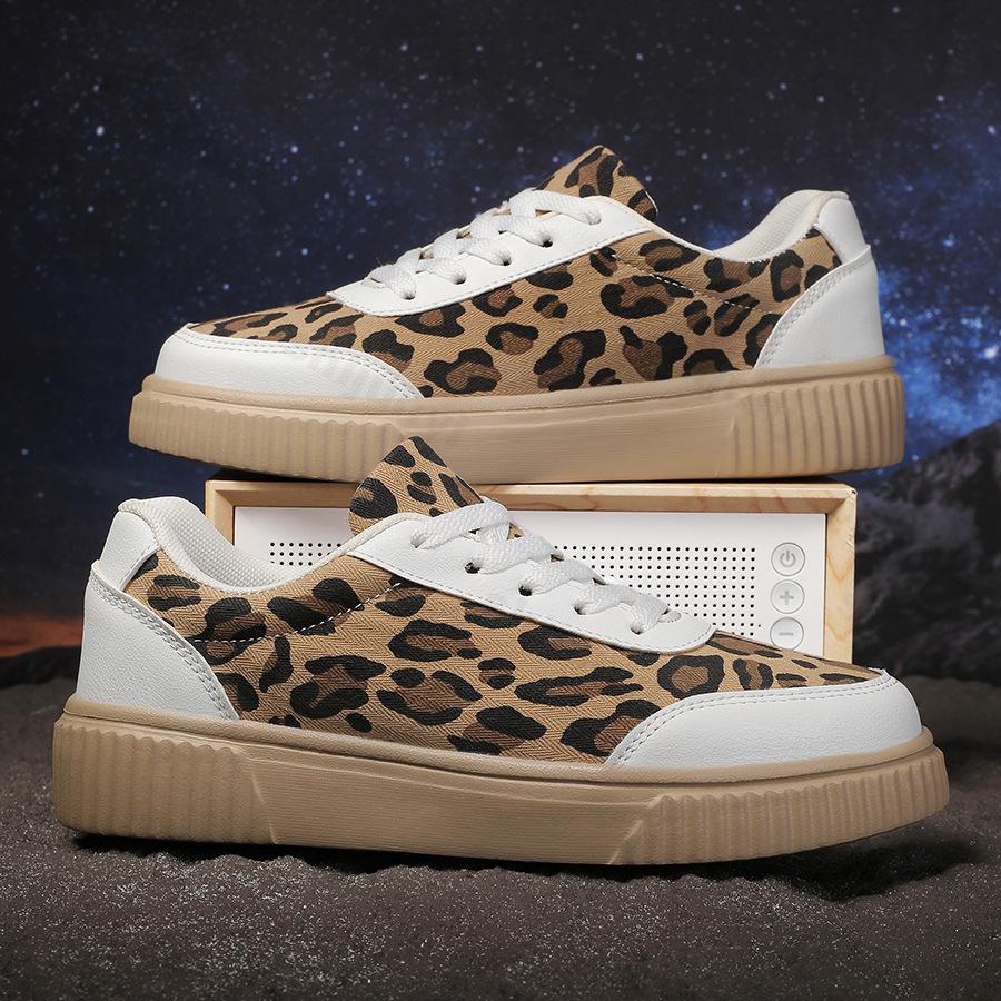 Spring New Leopard Print Designed Retro Fashion Casual Shoes for Women Shallow Mouth Comfortable Versatile Chunky sneakers